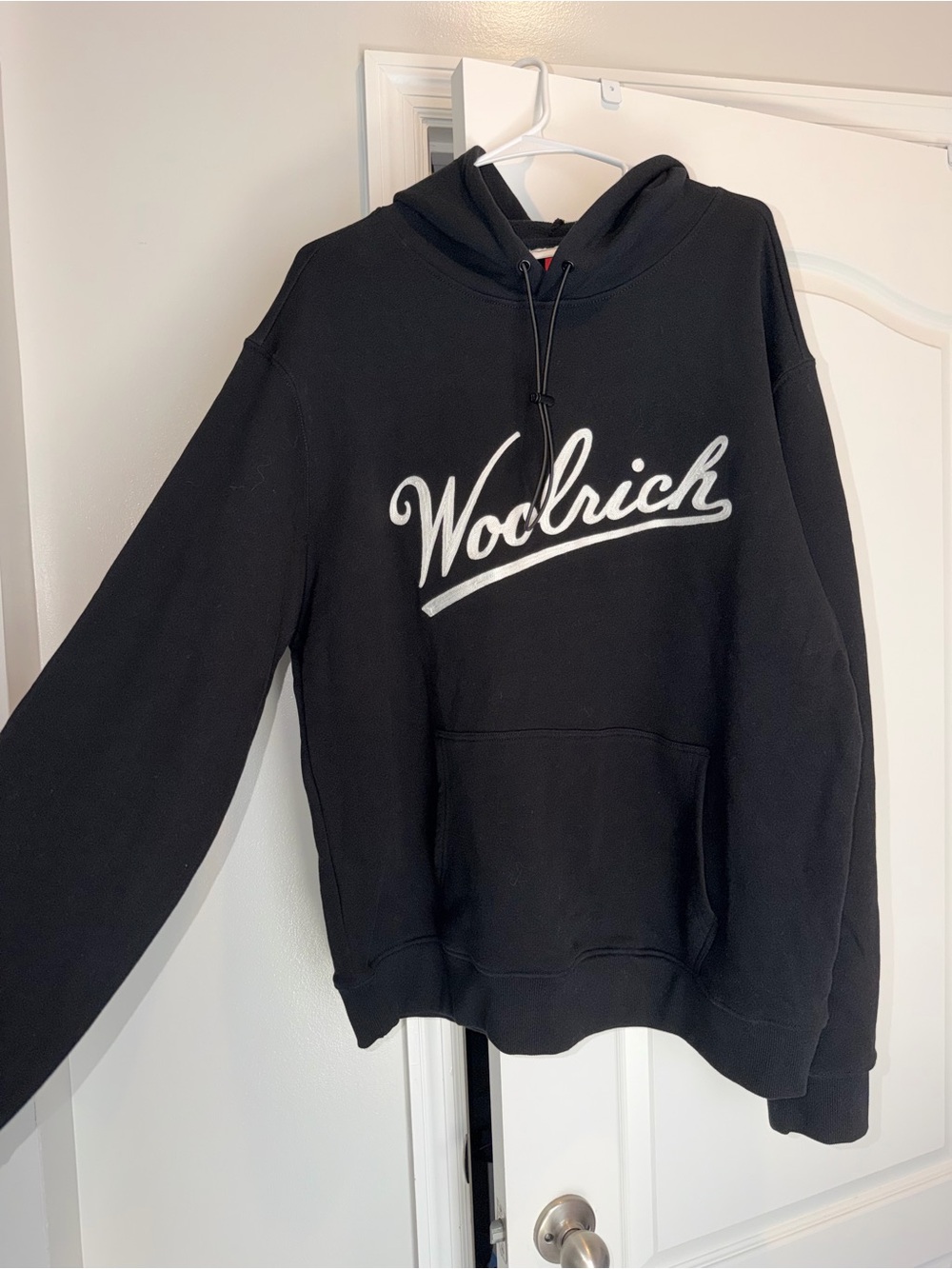 Woolrich Black Hoodie with White Script Logo(never used)